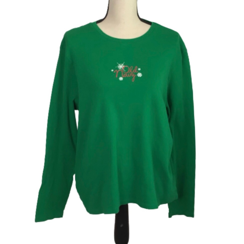 Old Navy Green Crewneck Long Sleeve Snowflake Graphic Tee XXL